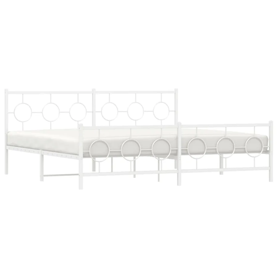 Cadre de lit métal sans matelas et pied de lit blanc 193x203 cm - 4