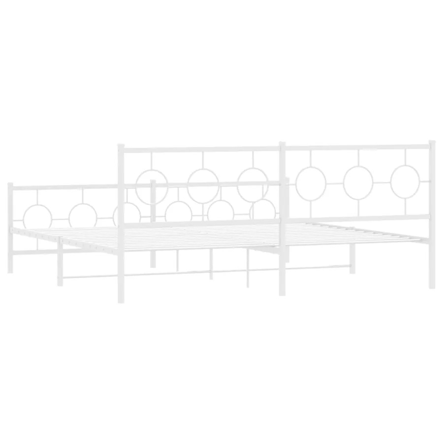 Cadre de lit métal sans matelas et pied de lit blanc 193x203 cm - 7