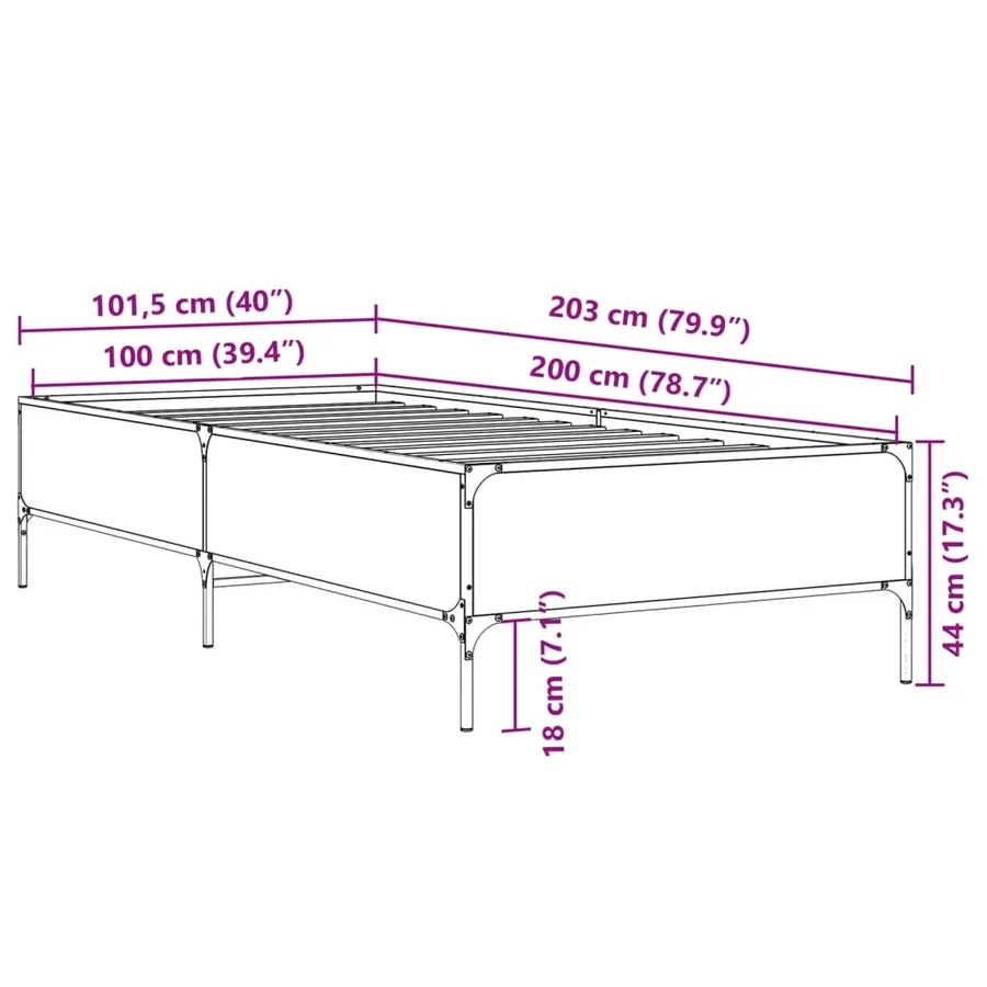 Cadre de lit sans matelas noir 100x200 cm - 9