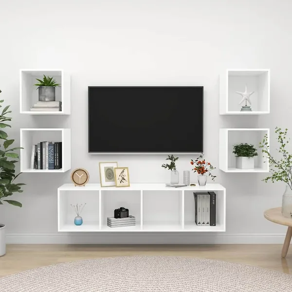Ensemble de meuble TV 5 pcs Blanc Bois d'ingénierie