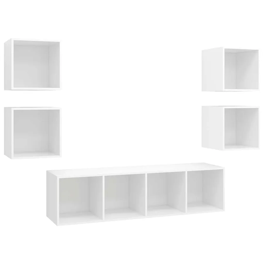 Ensemble de meuble TV 5 pcs Blanc Bois d'ingénierie - 2