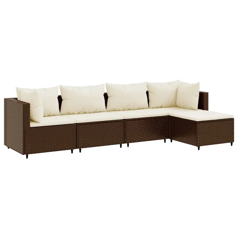 Salon de jardin 5 pcs avec coussins Marron Résine tressée - 2