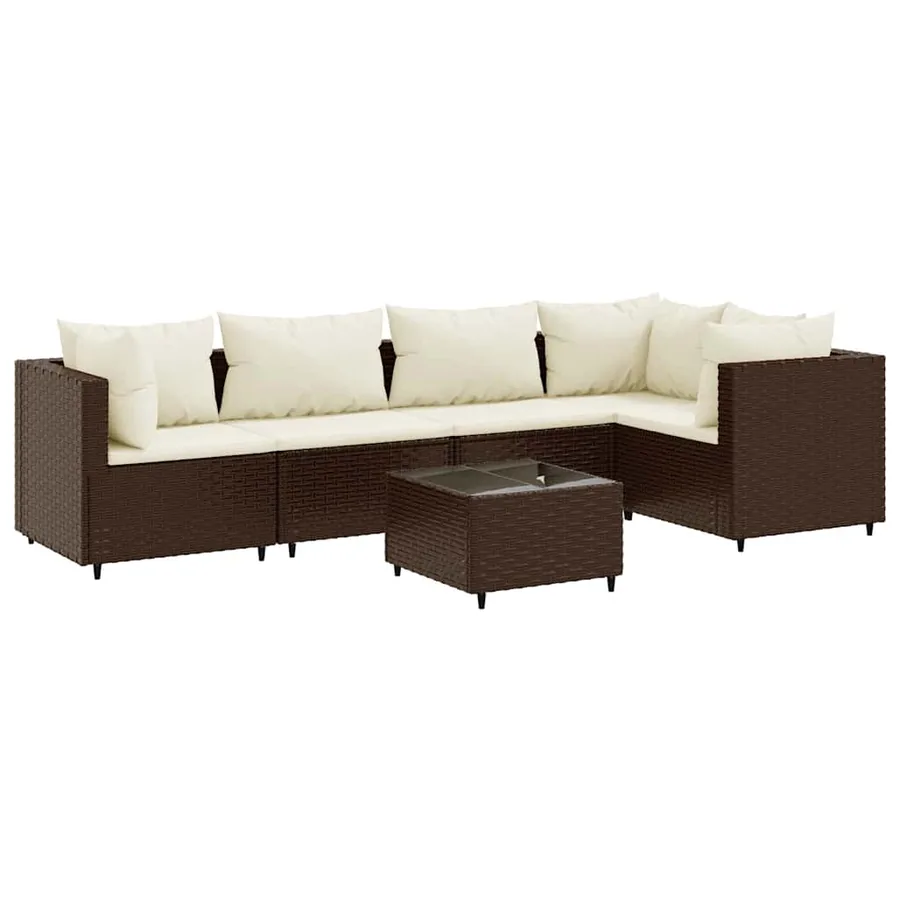 Salon de jardin 6 pcs avec coussins Marron Résine tressée - 2