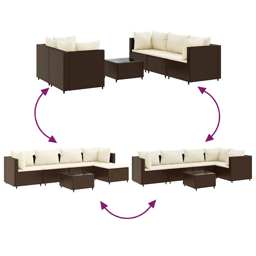 Salon de jardin 6 pcs avec coussins Marron Résine tressée - 6