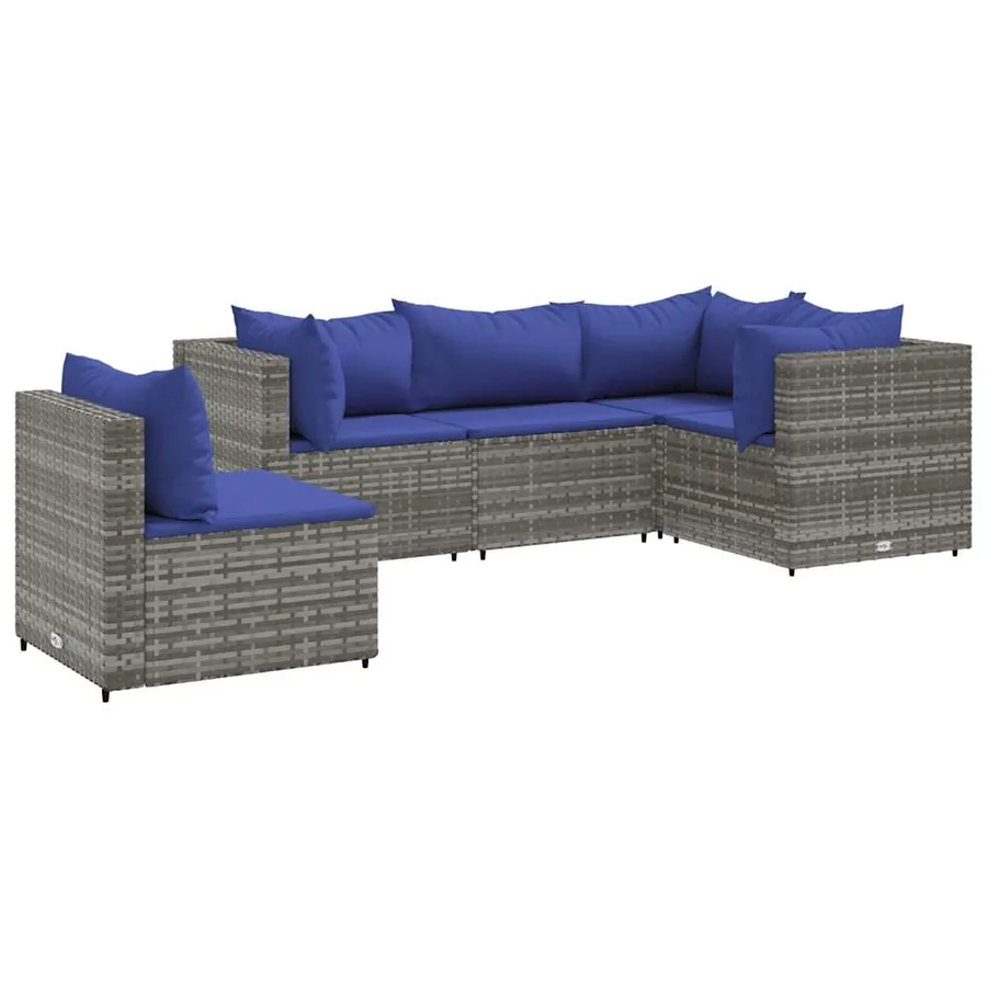 Salon de jardin 5 pcs avec coussins Gris Résine tressée - 2