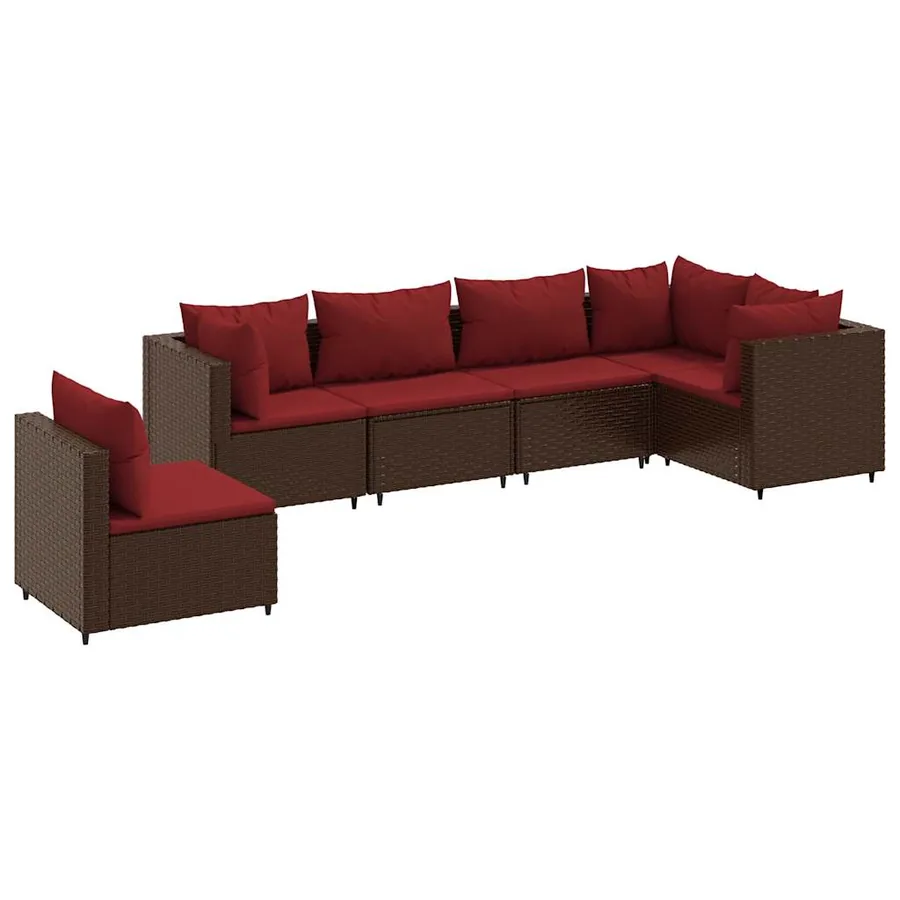 Salon de jardin 6 pcs avec coussins Marron Résine tressée - 2