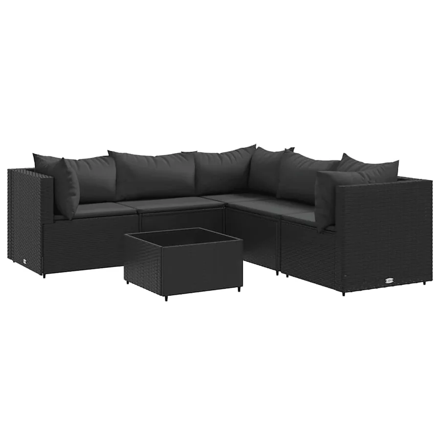 Salon de jardin 6 pcs avec coussins Noir Résine tressée - 2