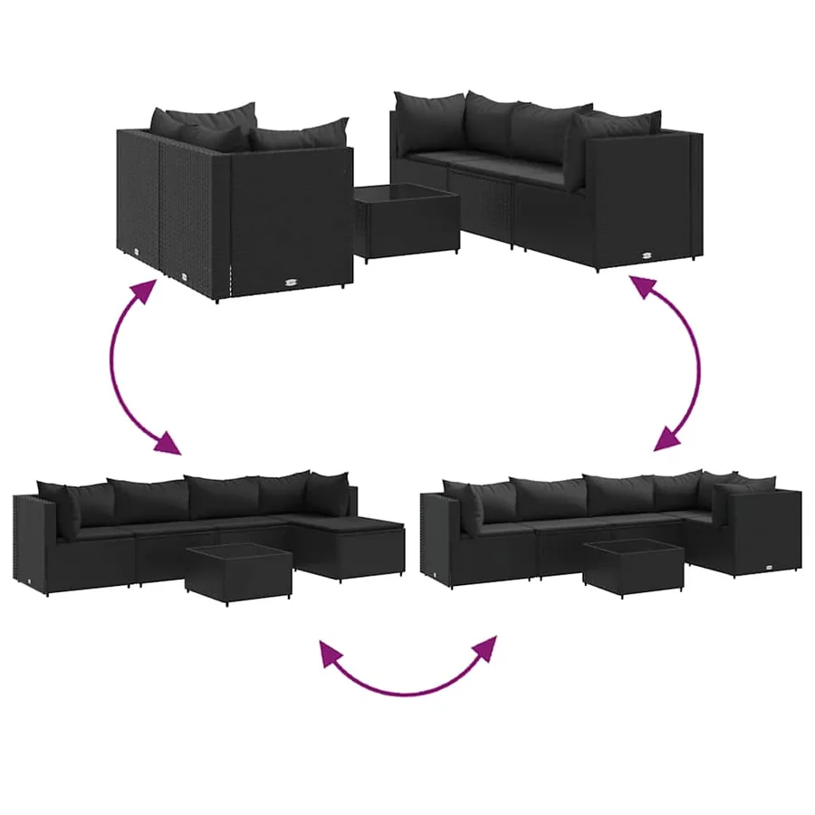 Salon de jardin 6 pcs avec coussins Noir Résine tressée - 6