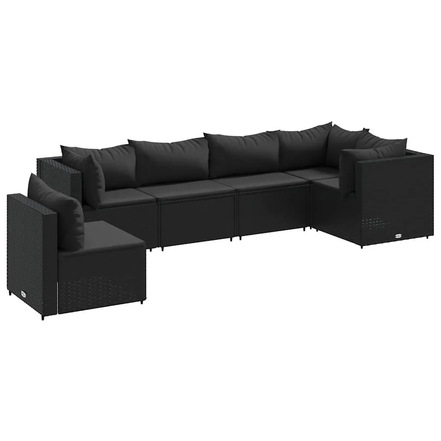 Salon de jardin 6 pcs avec coussins Noir Résine tressée - 2