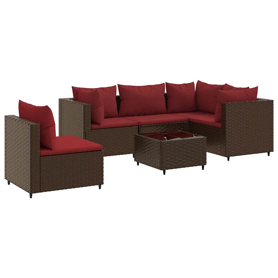 Salon de jardin 6 pcs avec coussins Marron Résine tressée - 2
