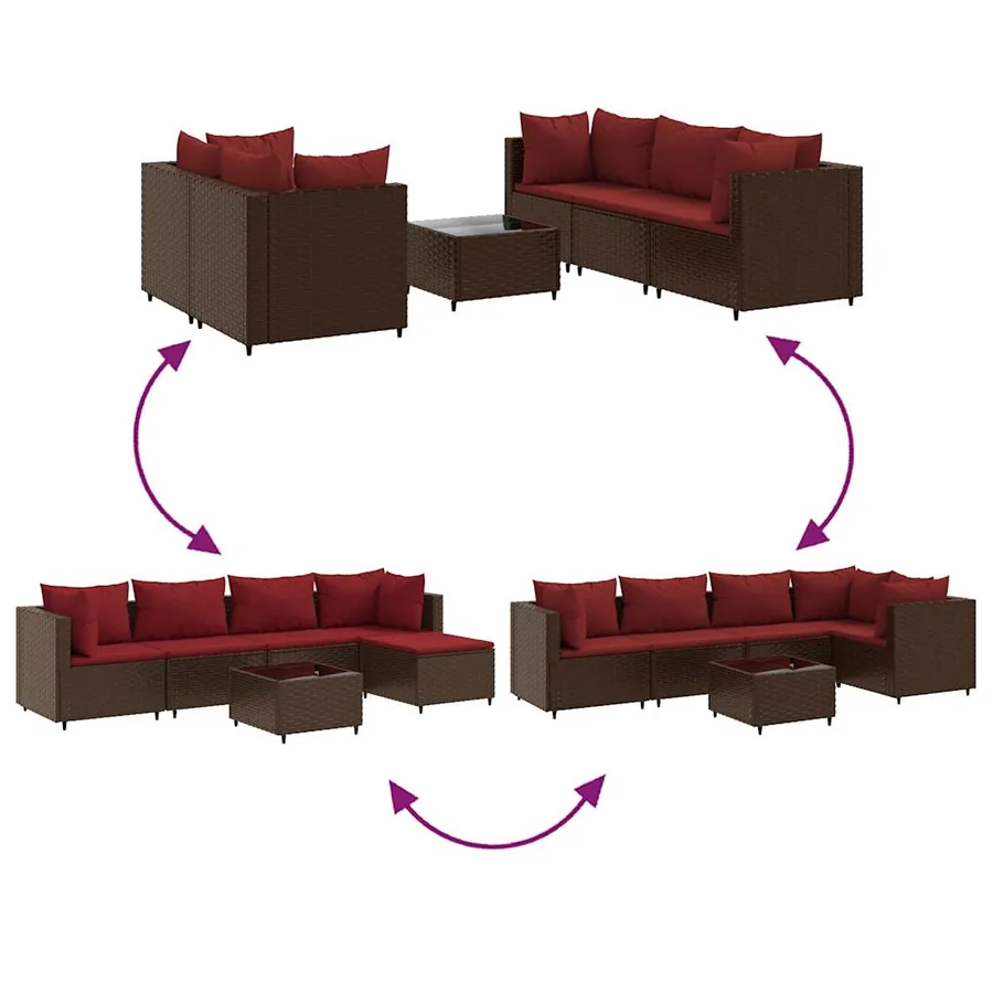 Salon de jardin 6 pcs avec coussins Marron Résine tressée - 6