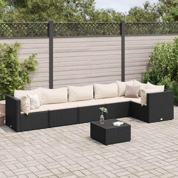Salon de jardin 7 pcs avec coussins Noir Résine tressée 63 x 63 x 57,5 cm - 49,5 kg