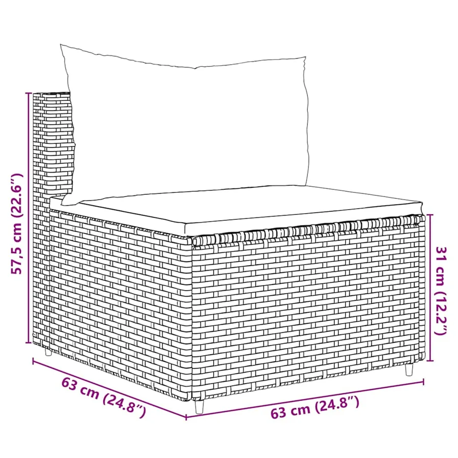 Salon de jardin 7 pcs avec coussins Noir Résine tressée 63 x 63 x 57,5 cm - 49,5 kg - 12
