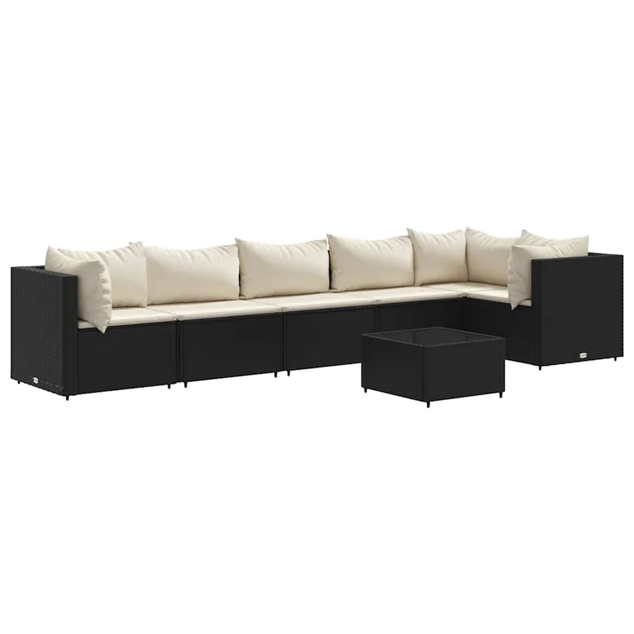 Salon de jardin 7 pcs avec coussins Noir Résine tressée 63 x 63 x 57,5 cm - 49,5 kg - 2