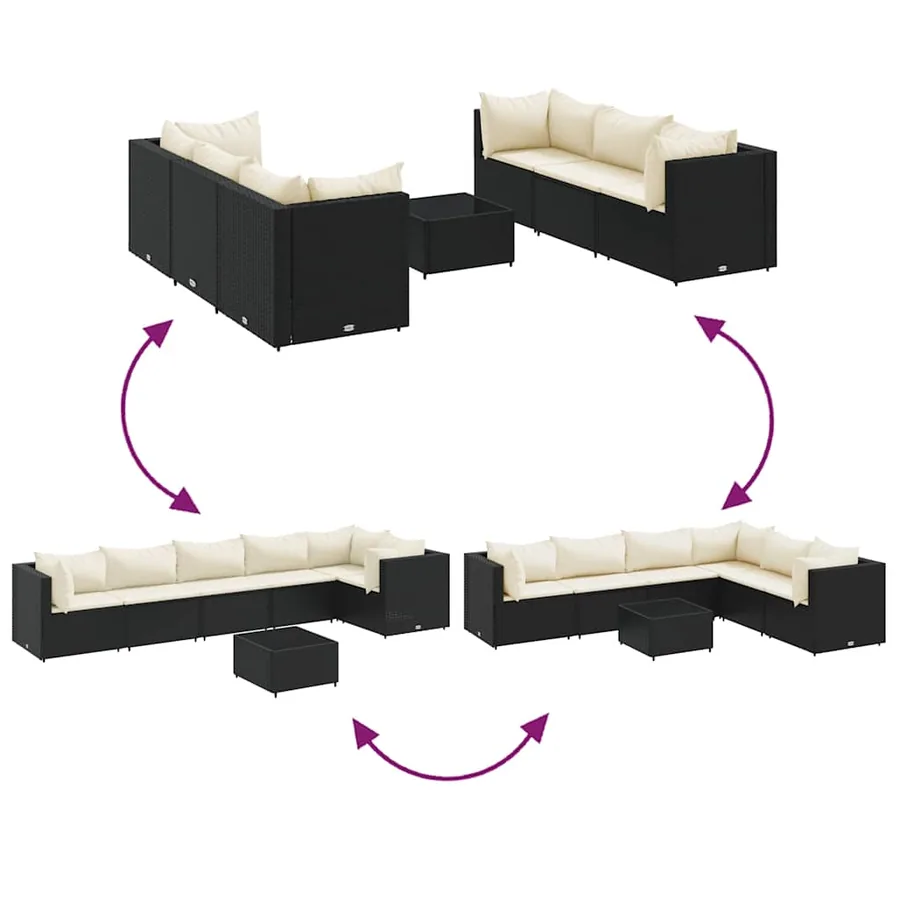 Salon de jardin 7 pcs avec coussins Noir Résine tressée 63 x 63 x 57,5 cm - 49,5 kg - 6