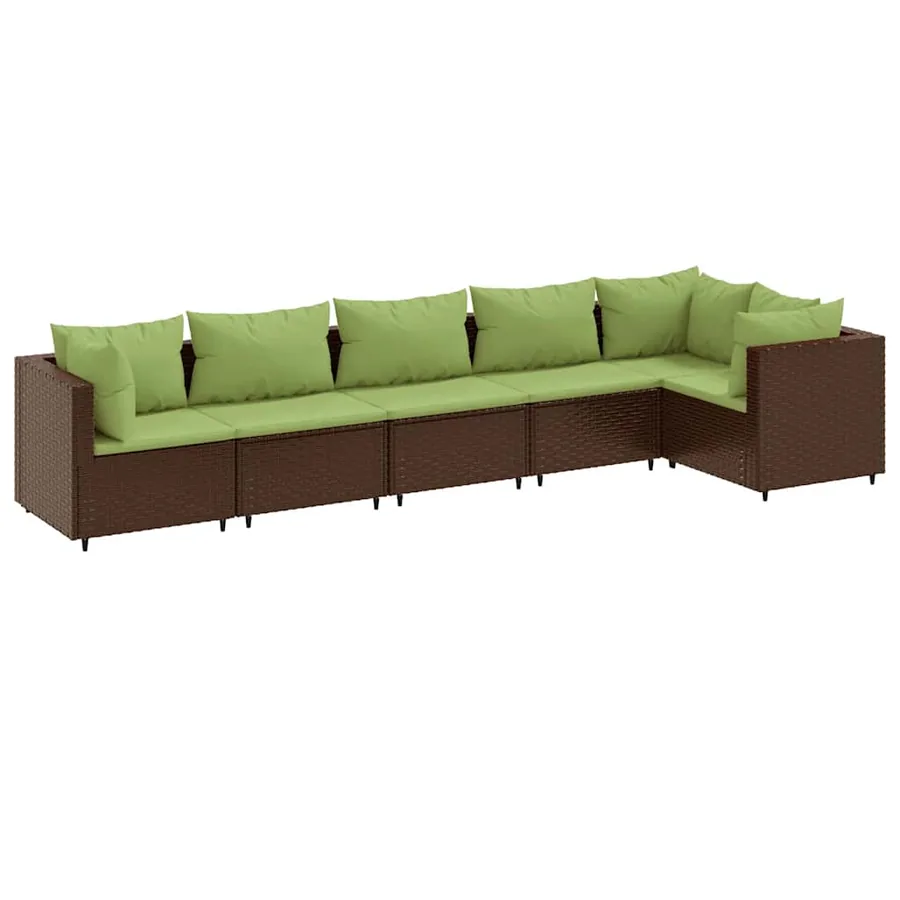 Salon de jardin 6 pcs avec coussins Marron Résine tressée - 2