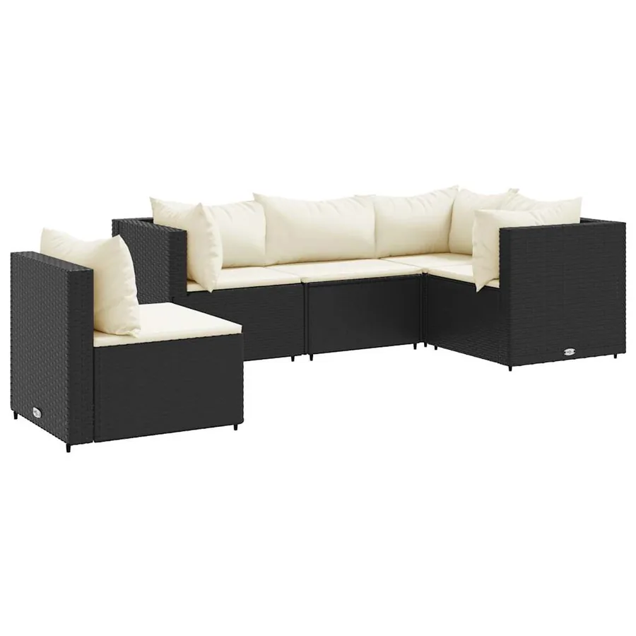 Salon de jardin 5 pcs avec coussins Noir Résine tressée - 2