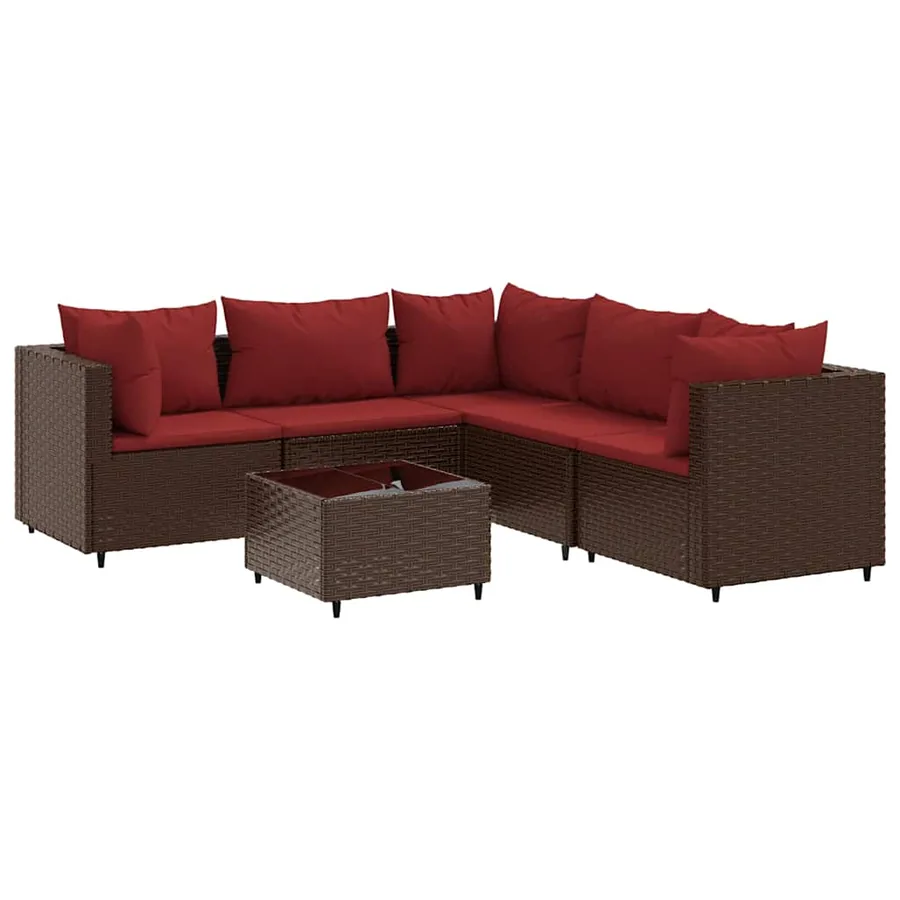 Salon de jardin 6 pcs avec coussins Marron Résine tressée - 2