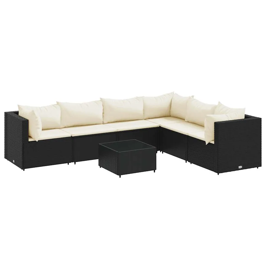 Salon de jardin 7 pcs avec coussins Noir Résine tressée 63 x 63 x 57,5 cm - 49,5 kg - 2