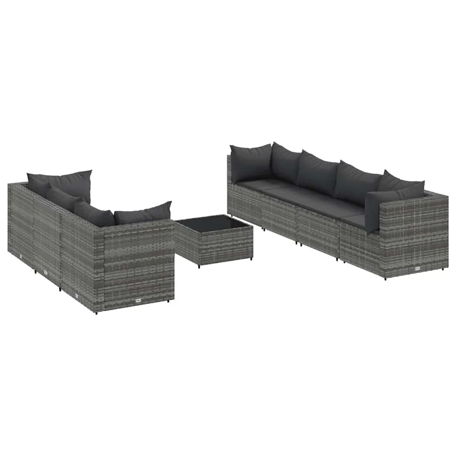 Salon de jardin 8 pcs avec coussins Gris Résine tressée - 2