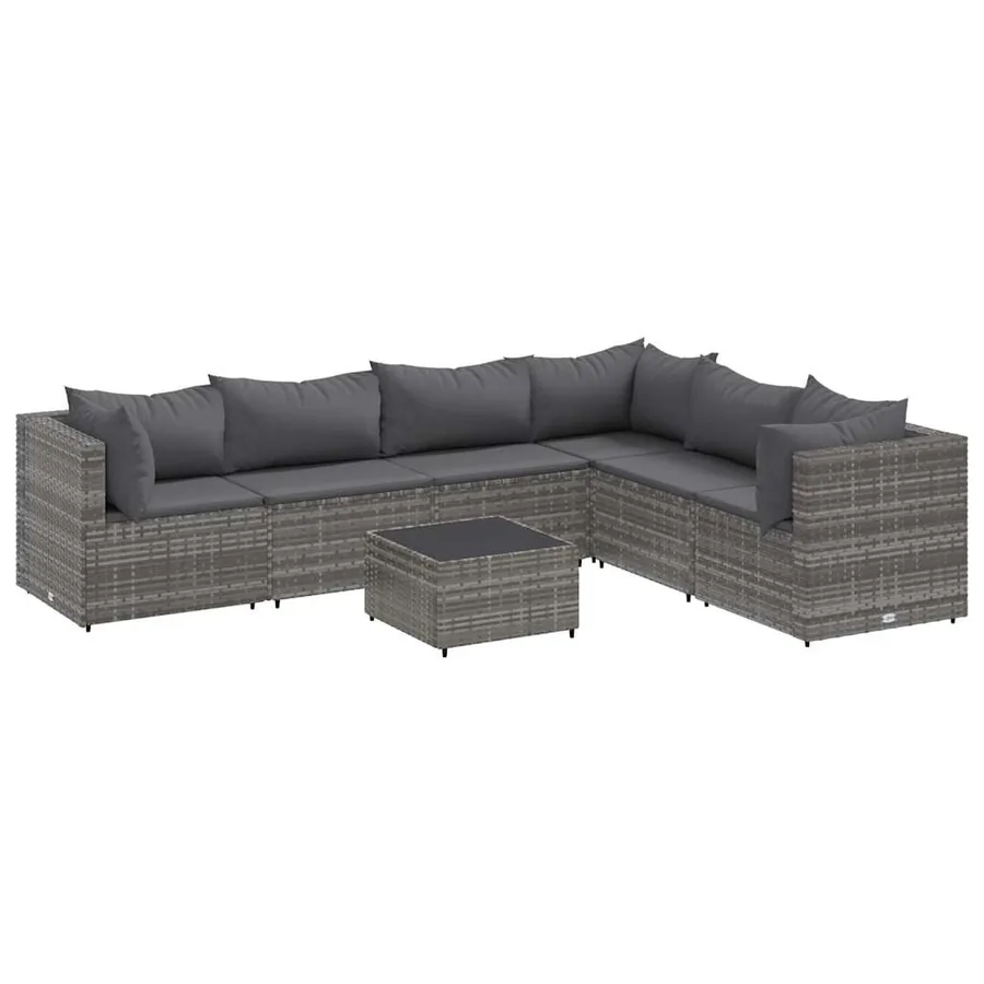 Salon de jardin 7 pcs avec coussins Gris Résine tressée - 2
