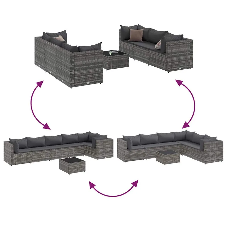 Salon de jardin 7 pcs avec coussins Gris Résine tressée - 6