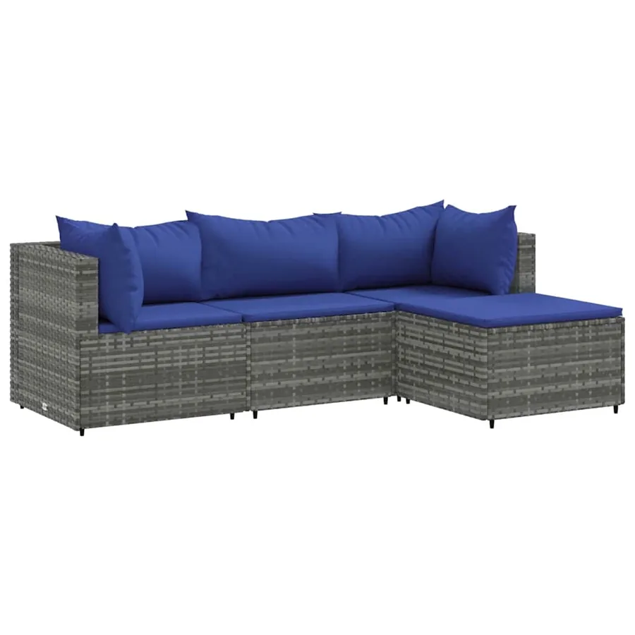 Salon de jardin 4 pcs avec coussins Gris Résine tressée - 2
