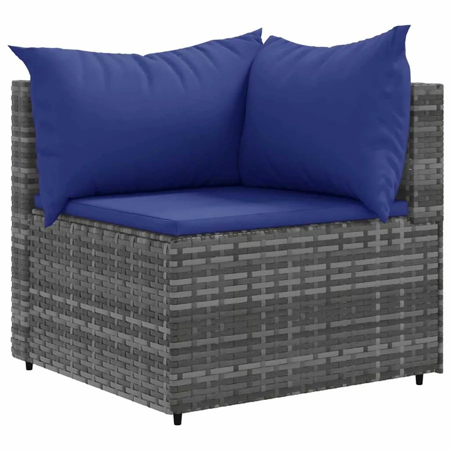 Salon de jardin 4 pcs avec coussins Gris Résine tressée - 5