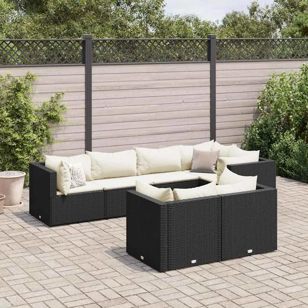 Salon de jardin 7 pcs avec coussins Noir Résine tressée 63 x 63 x 57,5 cm - 53,6 kg