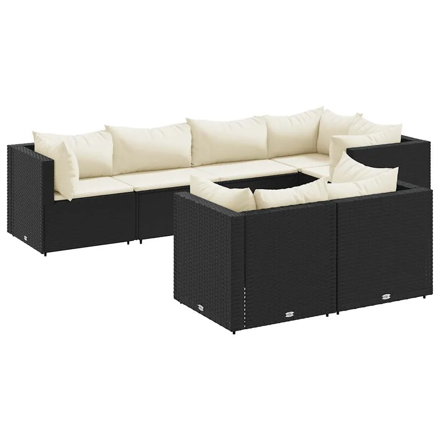 Salon de jardin 7 pcs avec coussins Noir Résine tressée 63 x 63 x 57,5 cm - 53,6 kg - 2