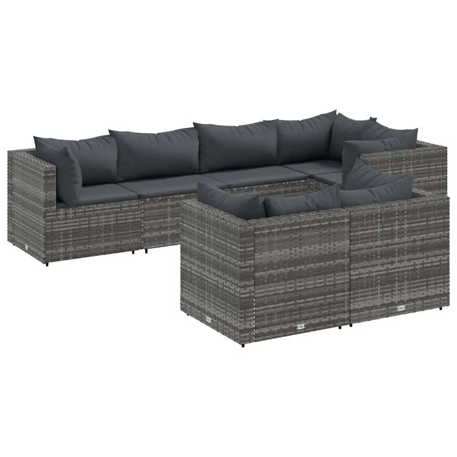 Salon de jardin 7 pcs avec coussins Gris Résine tressée - 2