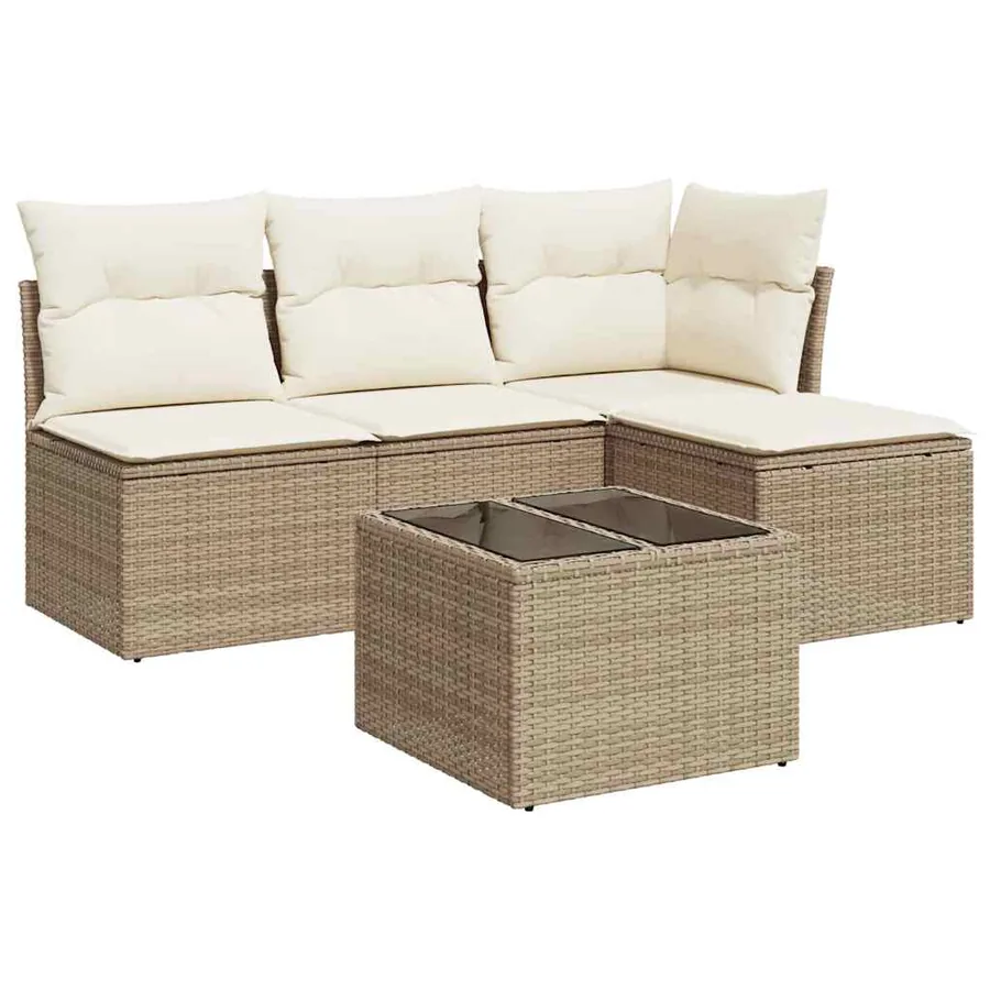 Salon de jardin avec coussins 5 pcs beige résine tressée - 2