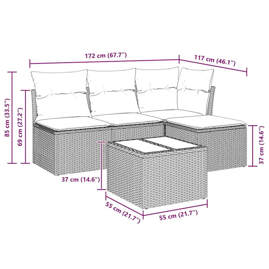 Salon de jardin avec coussins 5 pcs beige résine tressée - 3