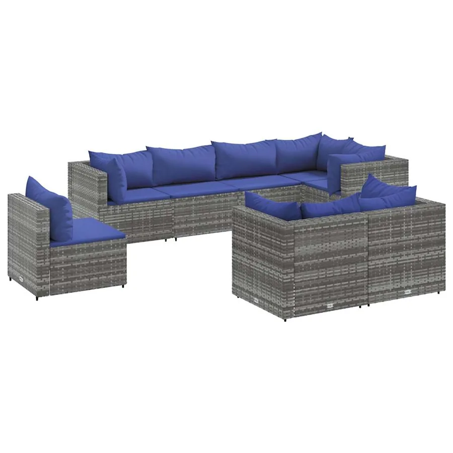 Salon de jardin 8 pcs avec coussins Gris Résine tressée - 2