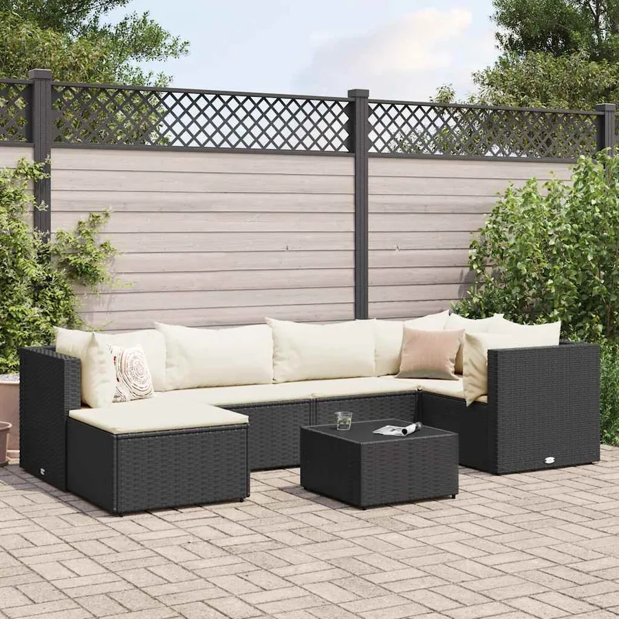 Salon de jardin 7 pcs avec coussins Noir Résine tressée 63 x 63 x 57,5 cm - 46,9 kg