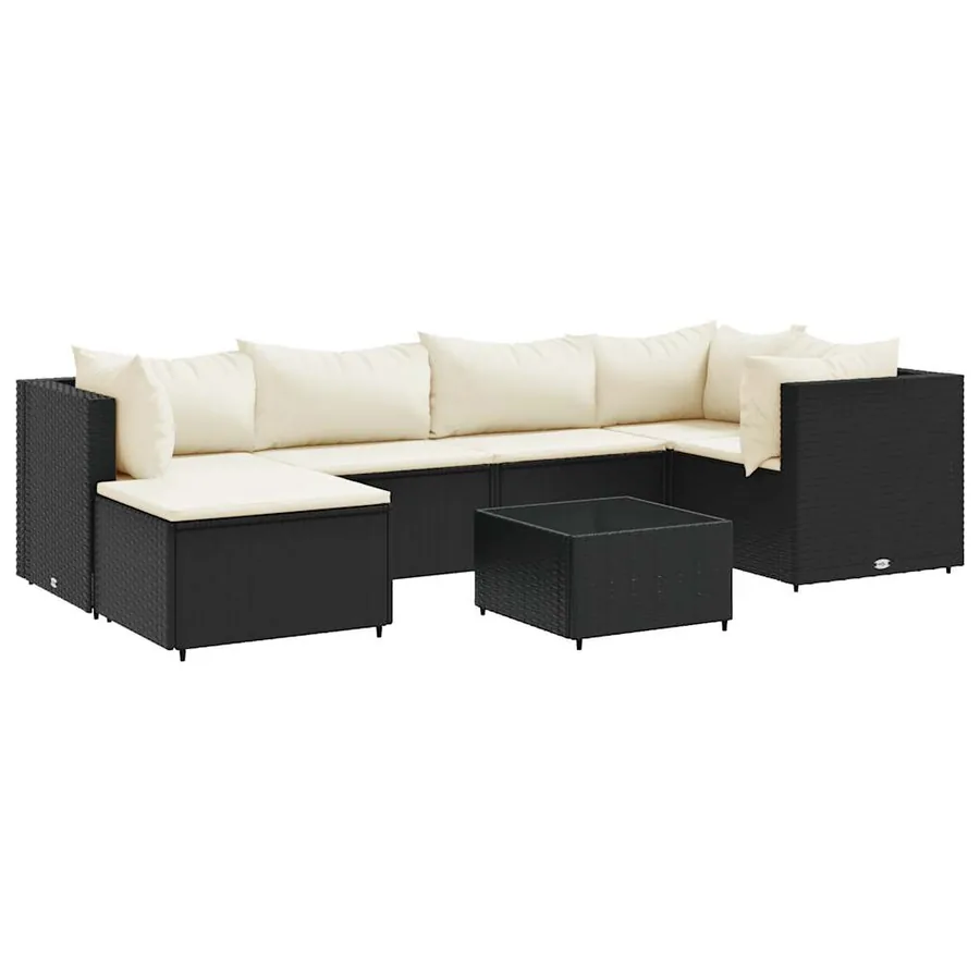Salon de jardin 7 pcs avec coussins Noir Résine tressée 63 x 63 x 57,5 cm - 46,9 kg - 2