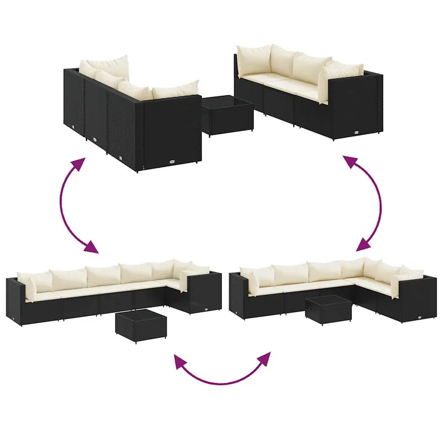 Salon de jardin 7 pcs avec coussins Noir Résine tressée 63 x 63 x 57,5 cm - 46,9 kg - 7