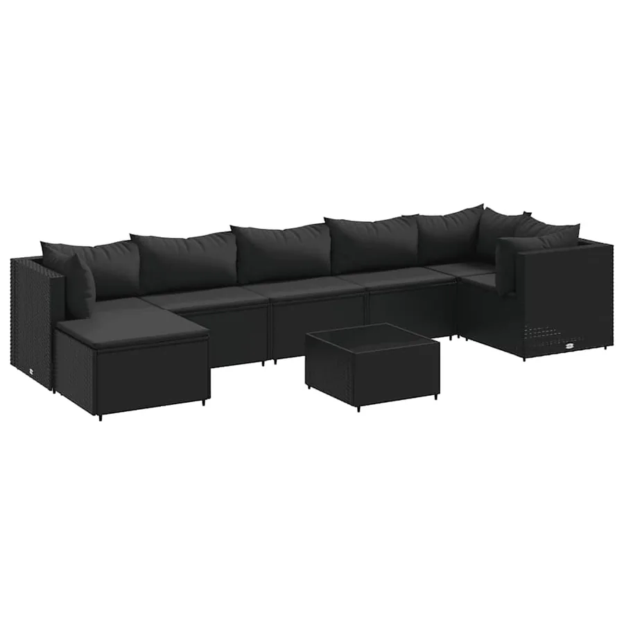 Salon de jardin 8 pcs avec coussins noir résine tressée - 2