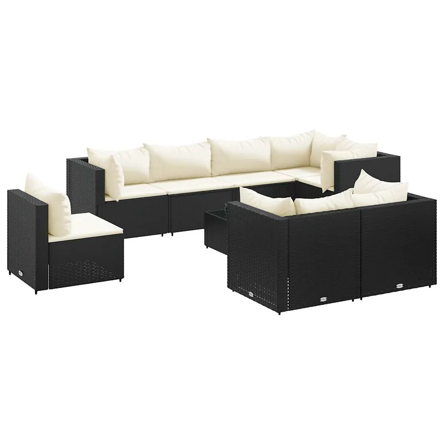 Salon de jardin 9 pcs avec coussins Noir Résine tressée - 2