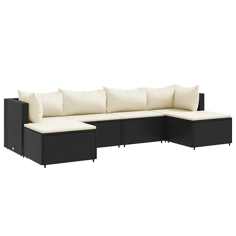 Salon de jardin 6 pcs avec coussins Noir Résine tressée - 2