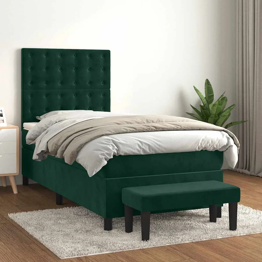 Sommier à lattes de lit avec matelas Vert foncé 100x200 cm
