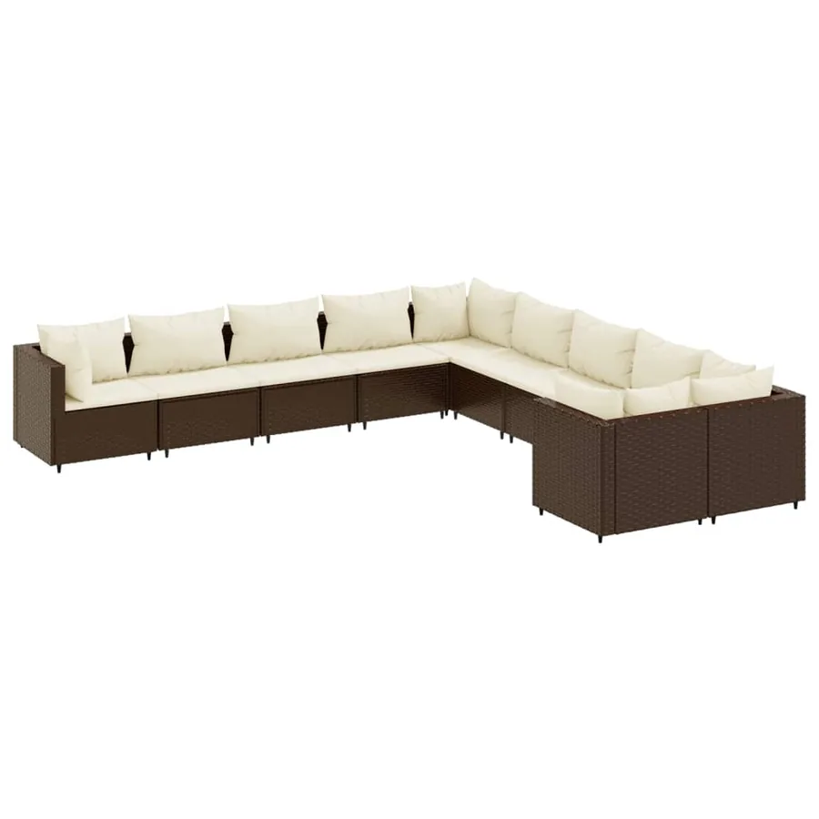 Salon de jardin 10 pcs avec coussins marron résine tressée - 2