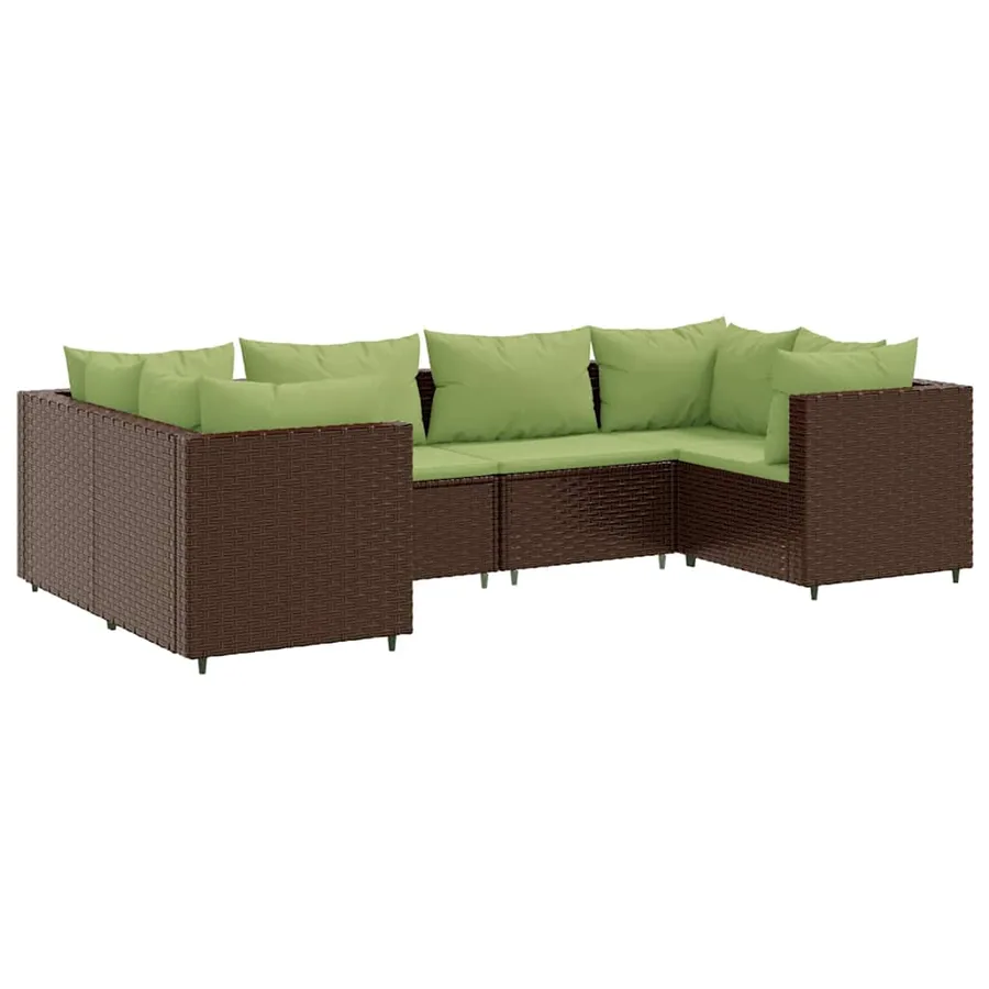 Salon de jardin 6 pcs avec coussins Marron Résine tressée - 2