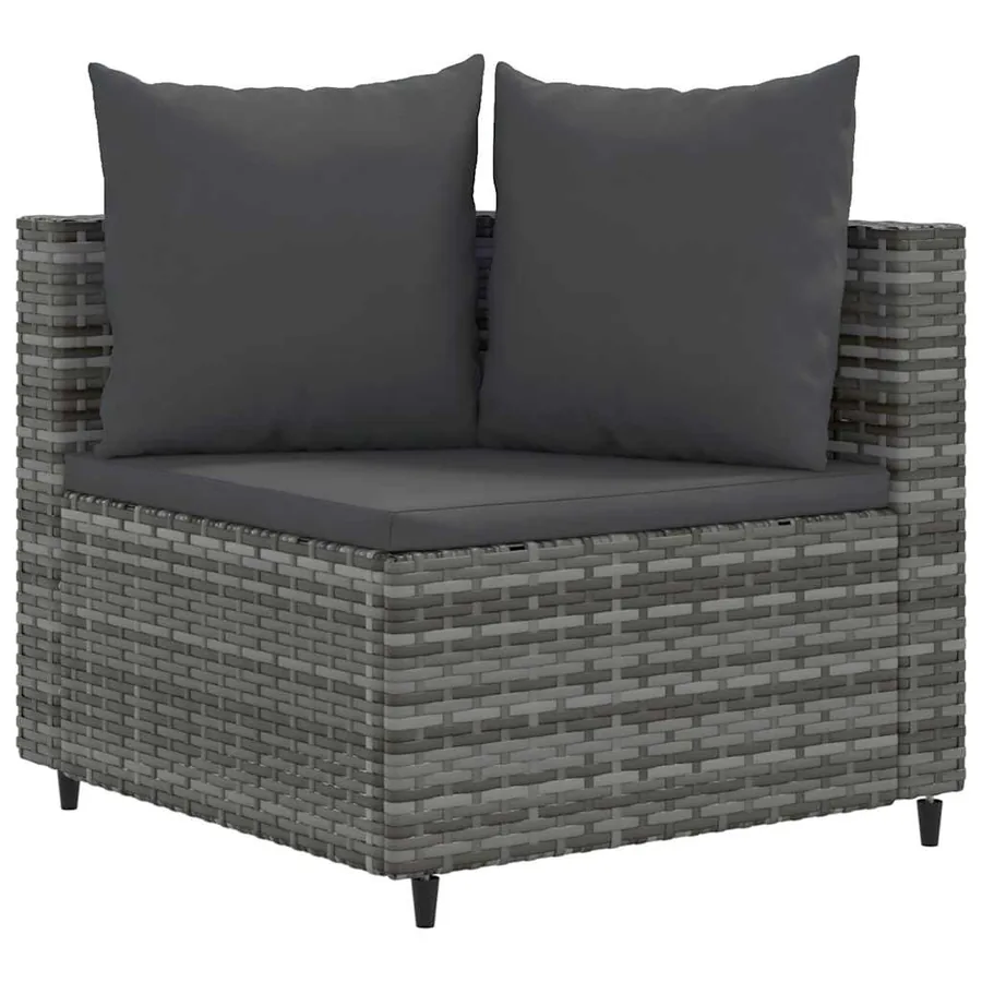 Salon de jardin 5 pcs avec coussins gris résine tressée - 3