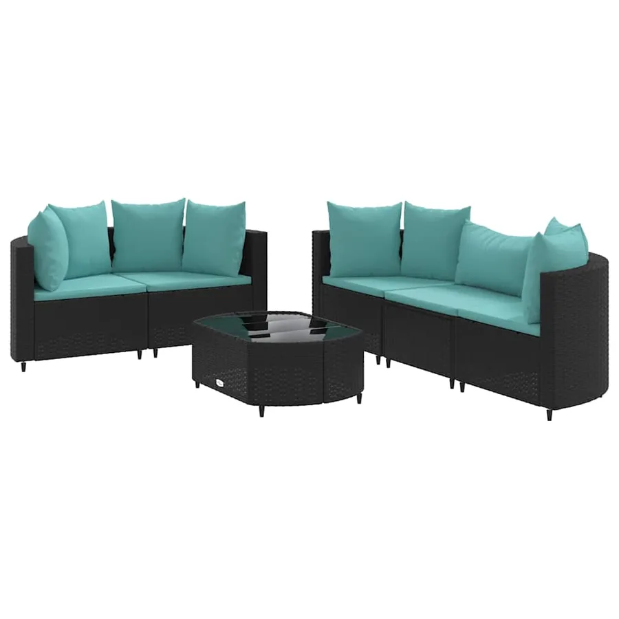 Salon de jardin 6 pcs avec coussins noir résine tressée - 2