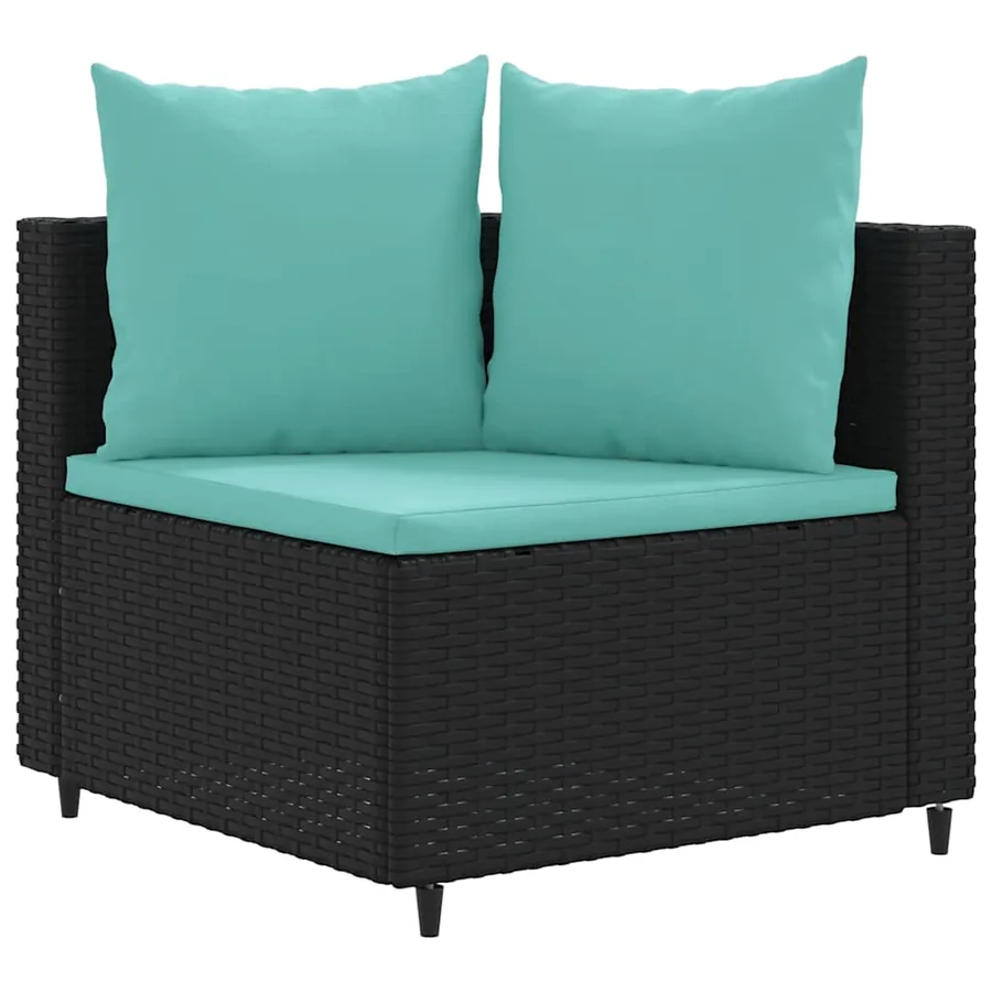 Salon de jardin 6 pcs avec coussins noir résine tressée - 3