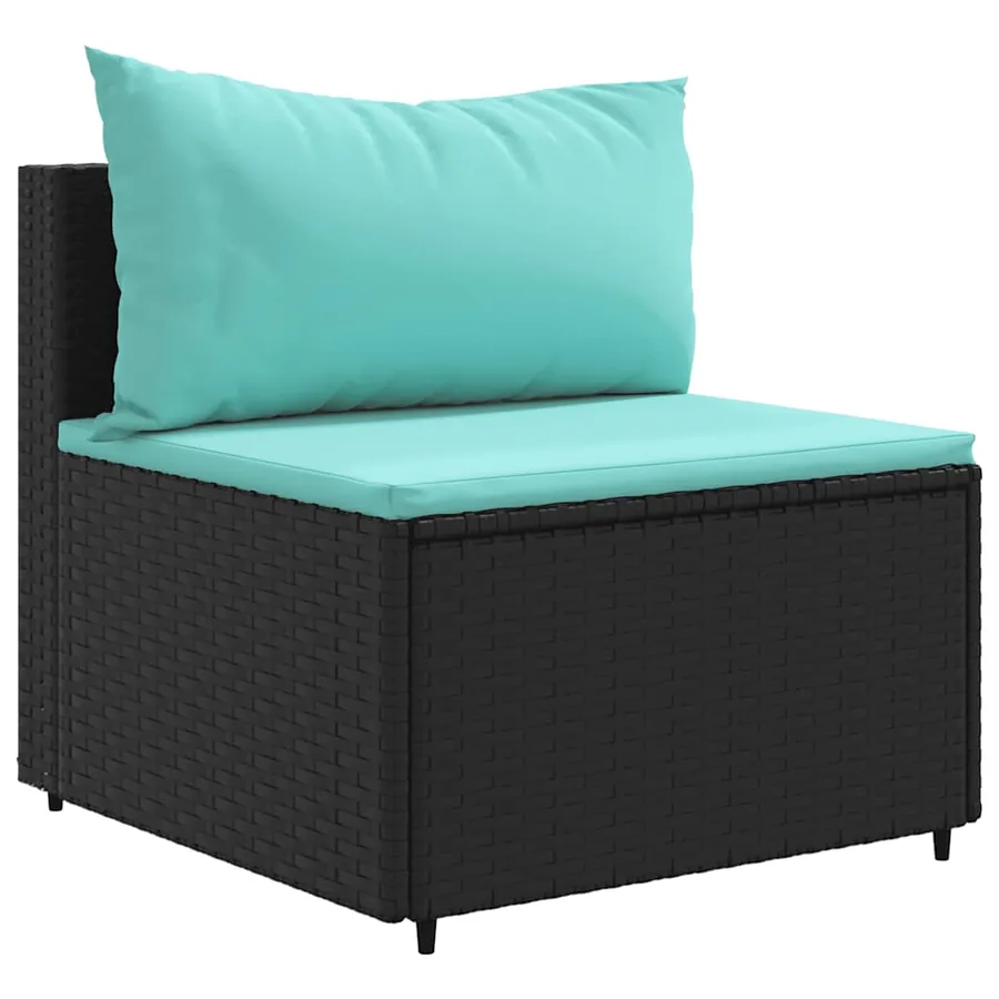 Salon de jardin 6 pcs avec coussins noir résine tressée - 4