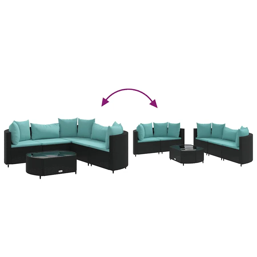 Salon de jardin 6 pcs avec coussins noir résine tressée - 6