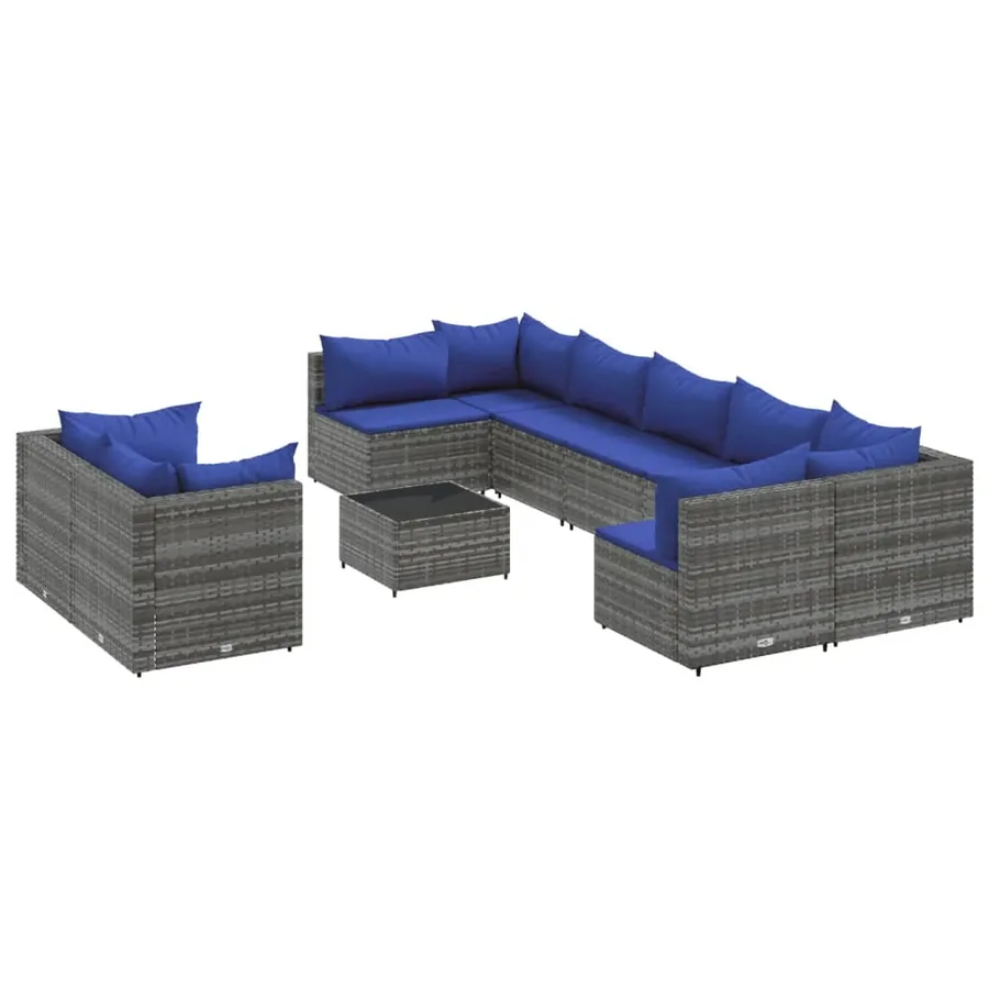 Salon de jardin avec coussins 10 pcs gris résine tressée - 2