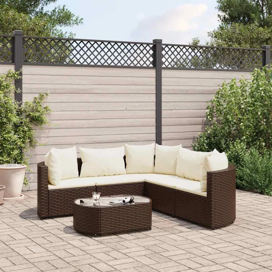 Salon de jardin avec coussins 6 pcs marron résine tressée